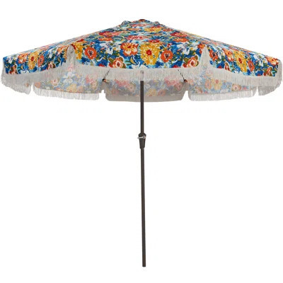 10FT Fringe Patio Umbrella with Crank Lift and Push Button Tilt, 8 Fiberglass Ribs, 1.5 Inch Steel Pole, Large Outdoor Market Umbrella for Patio Beach | Wayfair North America