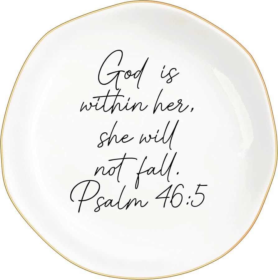 Christian Gifts for Women, Bible Verse Ceramic Jewelry Dish Trinket Ring Tray, Inspirational Flor... | Amazon (US)