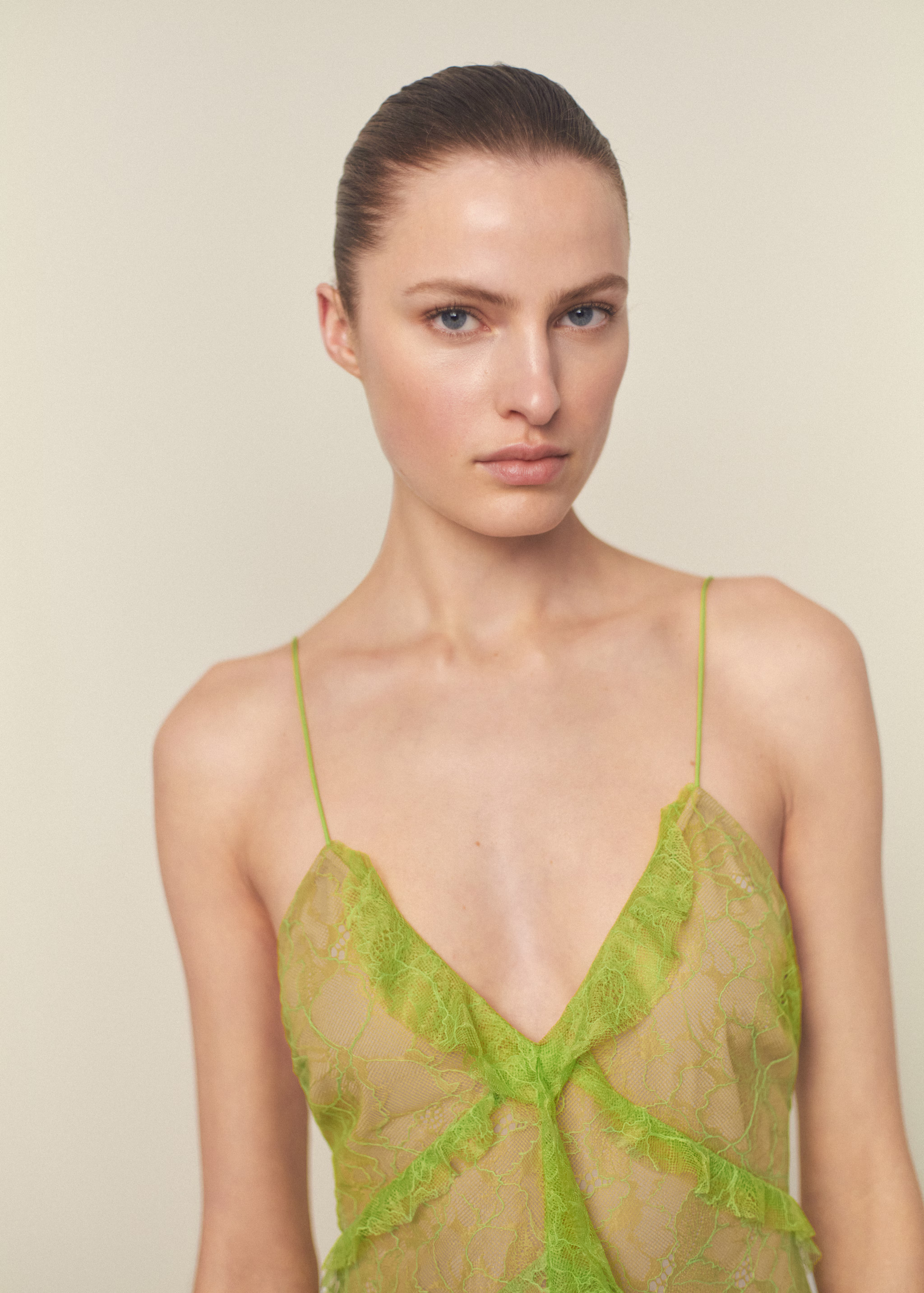 Lace dress with ruffle design - Woman | MANGO United Kingdom | MANGO (UK)