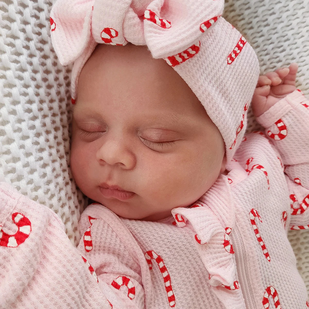 Organic Waffle Knot Bow, Pink Candy Cane | SpearmintLOVE