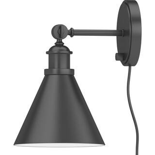1-Light Black Plug-In Wall Sconce Lamp with Rotatable Spotlight Shade | The Home Depot