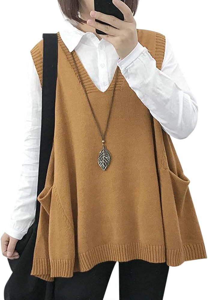 YESNO Women Loose Swing Chunky Cotton Cute Sweater Vests Oversized Cable Knit Pullover Sweaters w... | Amazon (US)