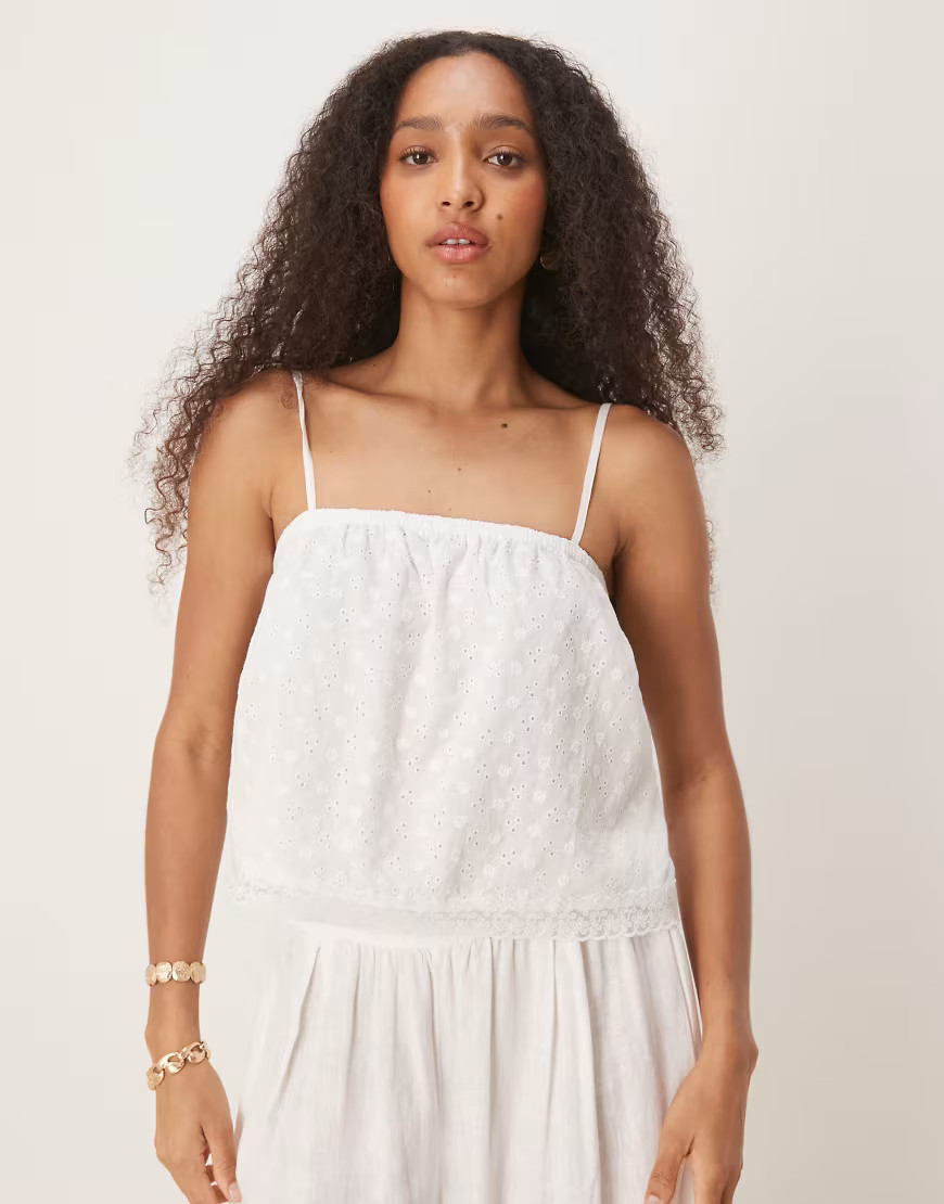 Motel strapa broderie cropped cami top in ivory-White | ASOS (Global)