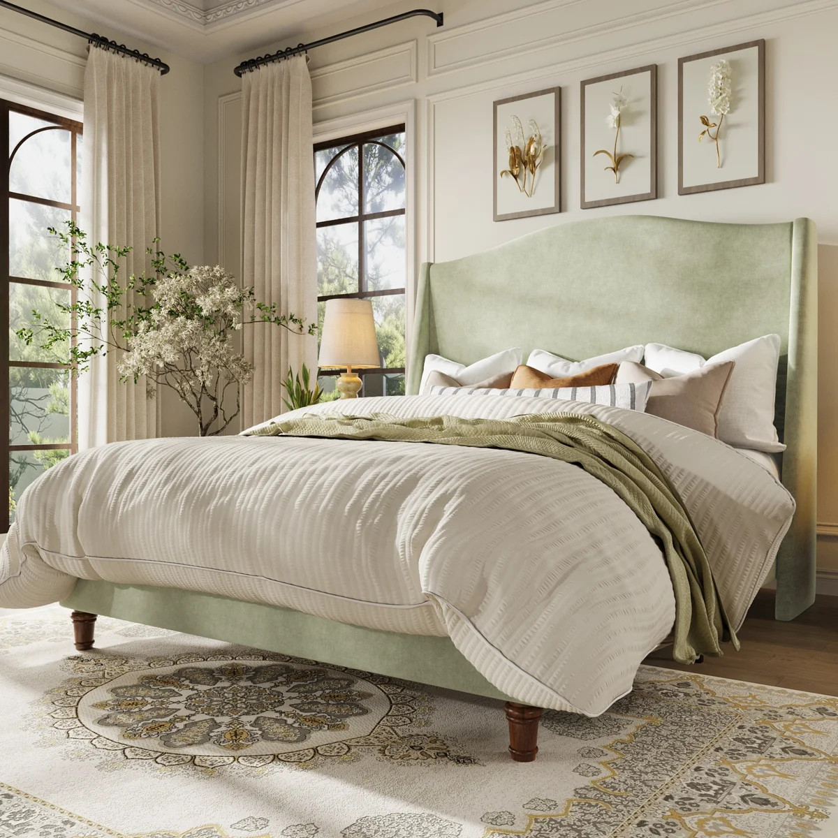 Upholstered Platform Bed, High Headboard & Solid Wood Legs, No Box Spring Needed | Wayfair North America