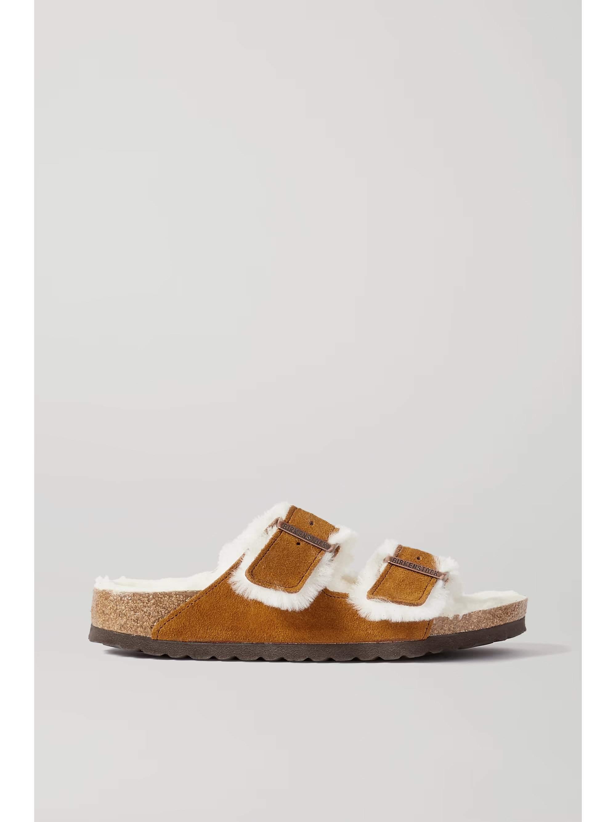 Tan Arizona shearling-lined suede sandals | BIRKENSTOCK | NET-A-PORTER | NET-A-PORTER (US)