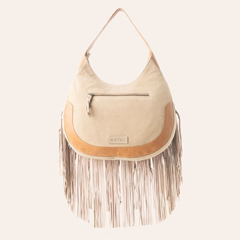 Myra Bag Sage Whisperer Beige Braided Fringe Leather Shoulder Bag | Cavender's