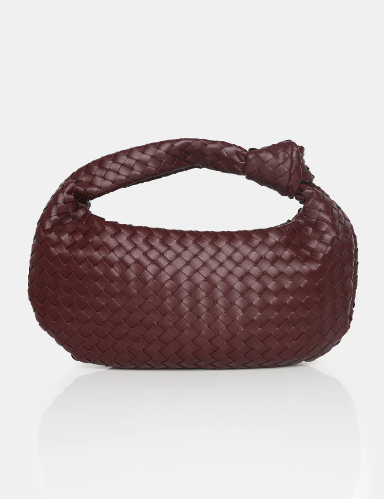 The Blame Burgundy Woven PU Knot Detail Mini Grab Bag | Public Desire (US & CA)
