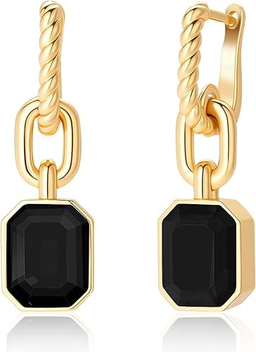 Birthstone Crystal Dangle Drop Earrings, 18K Gold Plated Huggie Hoop Hypoallergenic Earring Jewel... | Amazon (US)