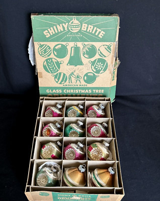 Vintage Christmas Shiny Brite Double Indent Lantern Atomic Ornaments Stripe Box | eBay US