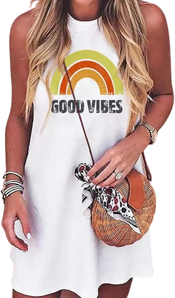 Sun Salt Sand Coconut Tree Tank Mini Dress for Women Casual Loose Sleeveless Beach Praty Shirts S... | Amazon (US)