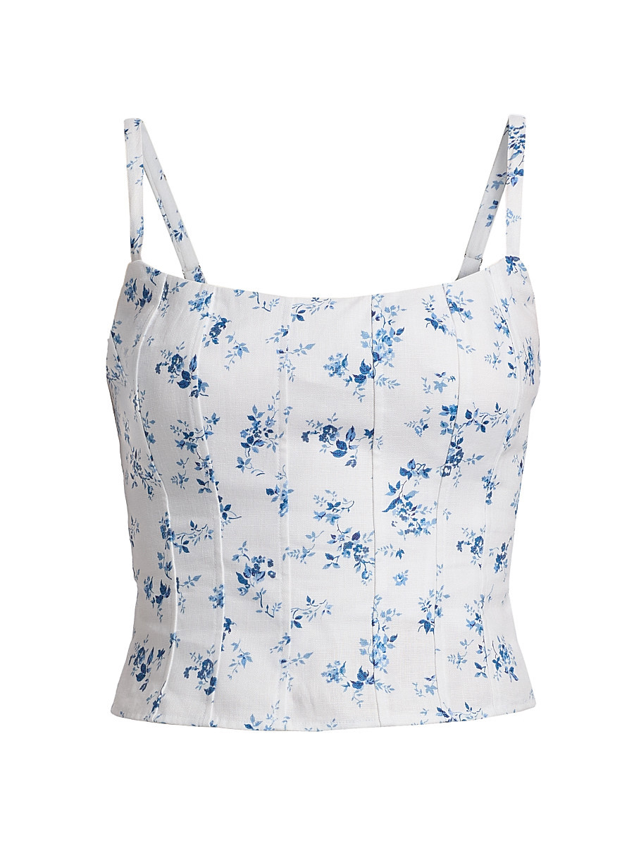 Women's Hattie Seamed Floral Linen Top - Orlaya - Size 10 | Saks Fifth Avenue