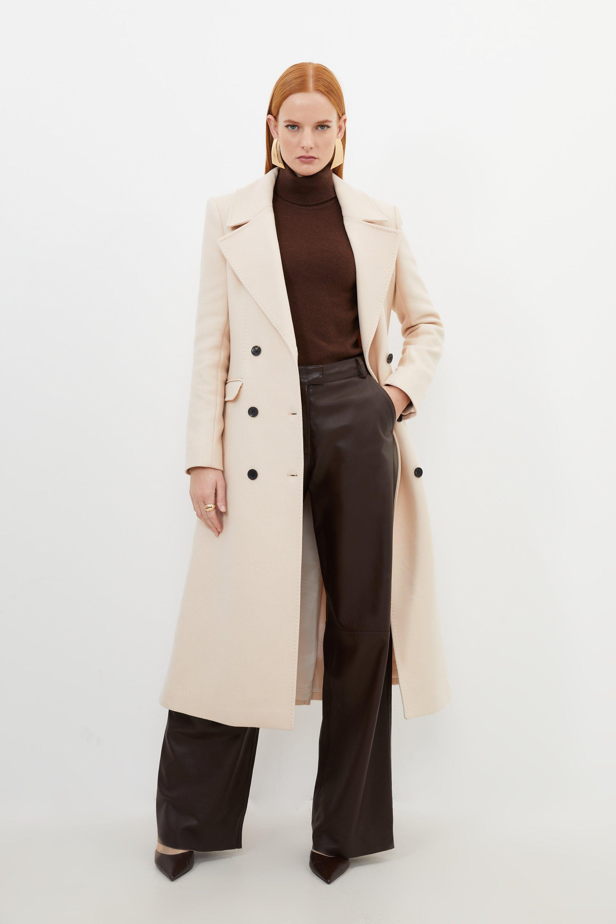 Italian Manteco Wool Double Breasted Longline Coat | Karen Millen UK + IE + DE + NL