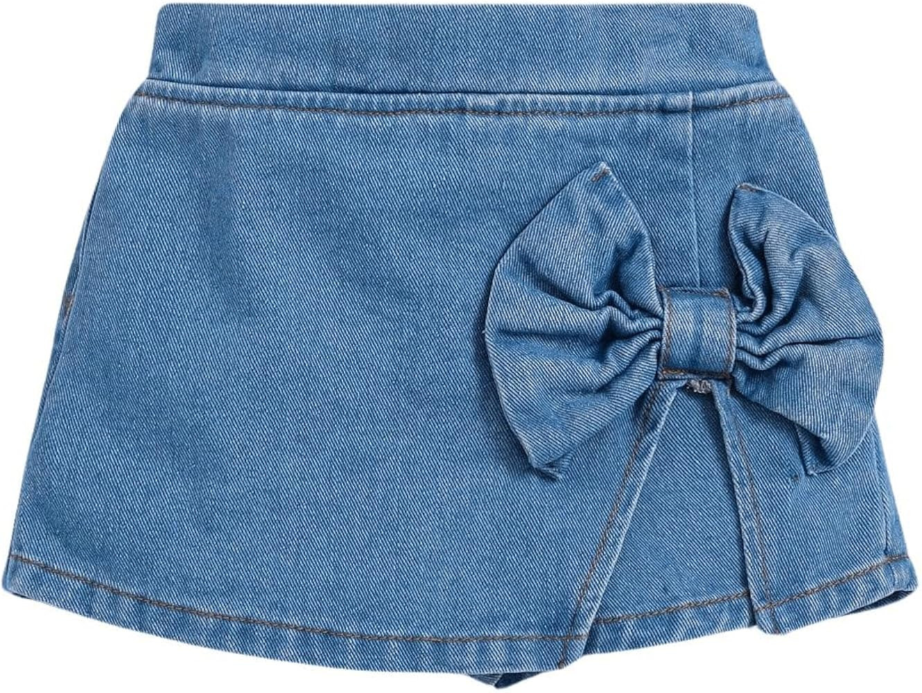Girl's High Waist Denim Skort Bow Front Split Elastic Waist Summer Casual Jean Skirt Shorts | Amazon (US)