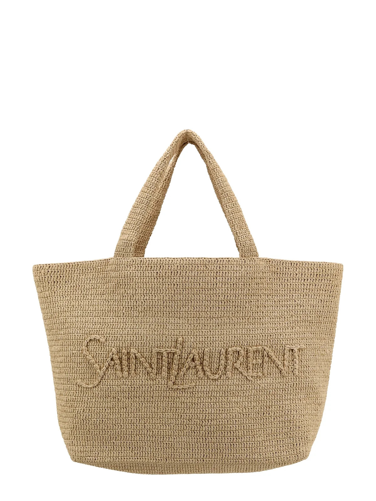 Saint Laurent Large Logo Embroidered Raffia Tote Bag | Cettire Global