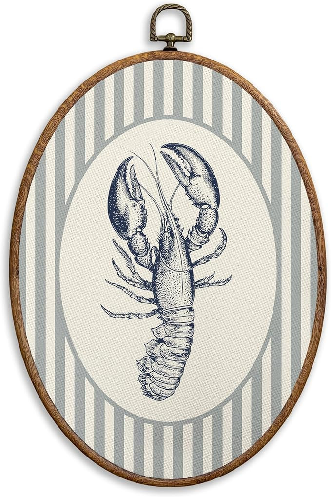 SONMYSULIL Coastal Beach Lobster Wall Art Decor, Ocean Beach Nursery Oval Wall Hanging Decor, Blu... | Amazon (US)