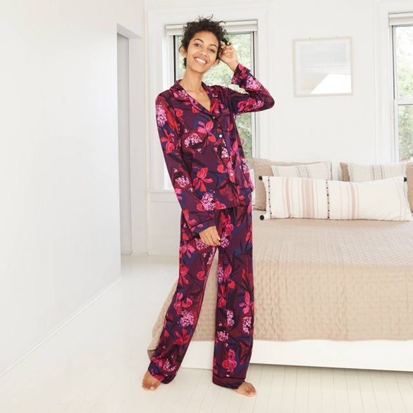 Women's Floral Print Beautifully Soft Long Sleeve Notch Collar Top and Pants Pajama Set - Stars A... | Target