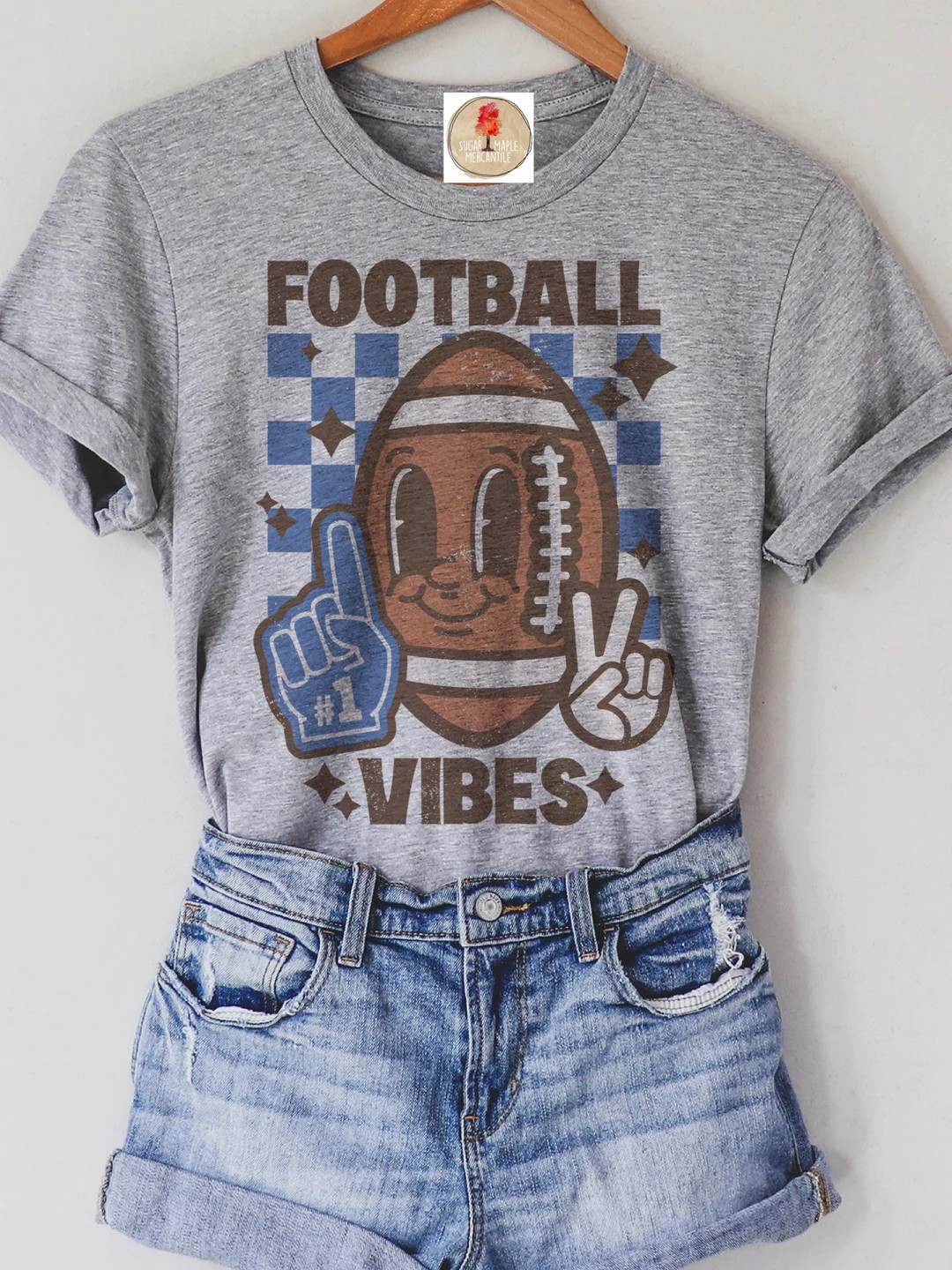 Retro Football Vibes Blue Football Mom/ Football Shirt/ Sports - Etsy | Etsy (US)