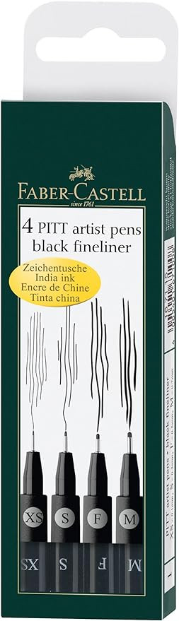 Faber-Castell 167115 - Crayons à encre de Chine Pitt Artist Pen, paquet de 4, contenu : M, F, S,... | Amazon (FR)