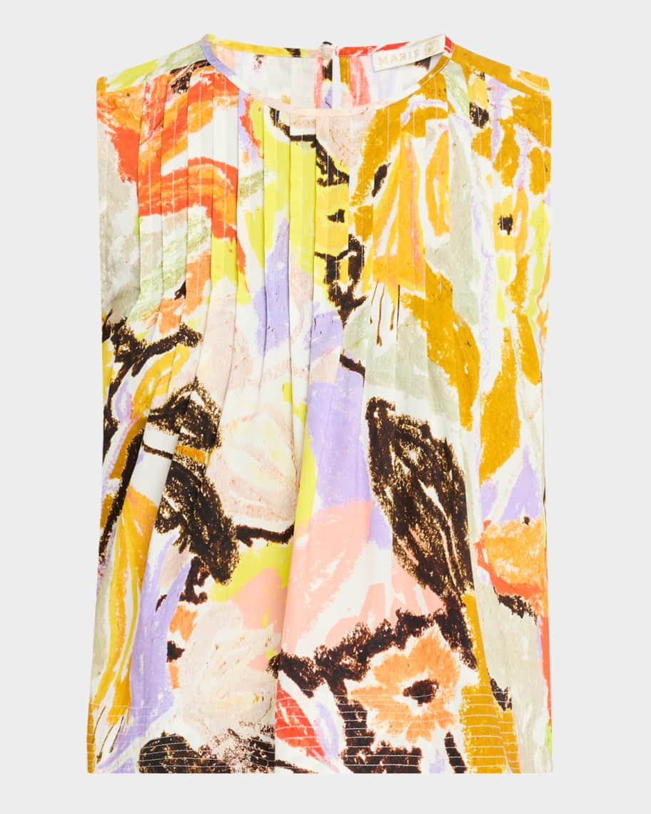 Marie Oliver Letta Abstract-Print Pintuck Top | Neiman Marcus