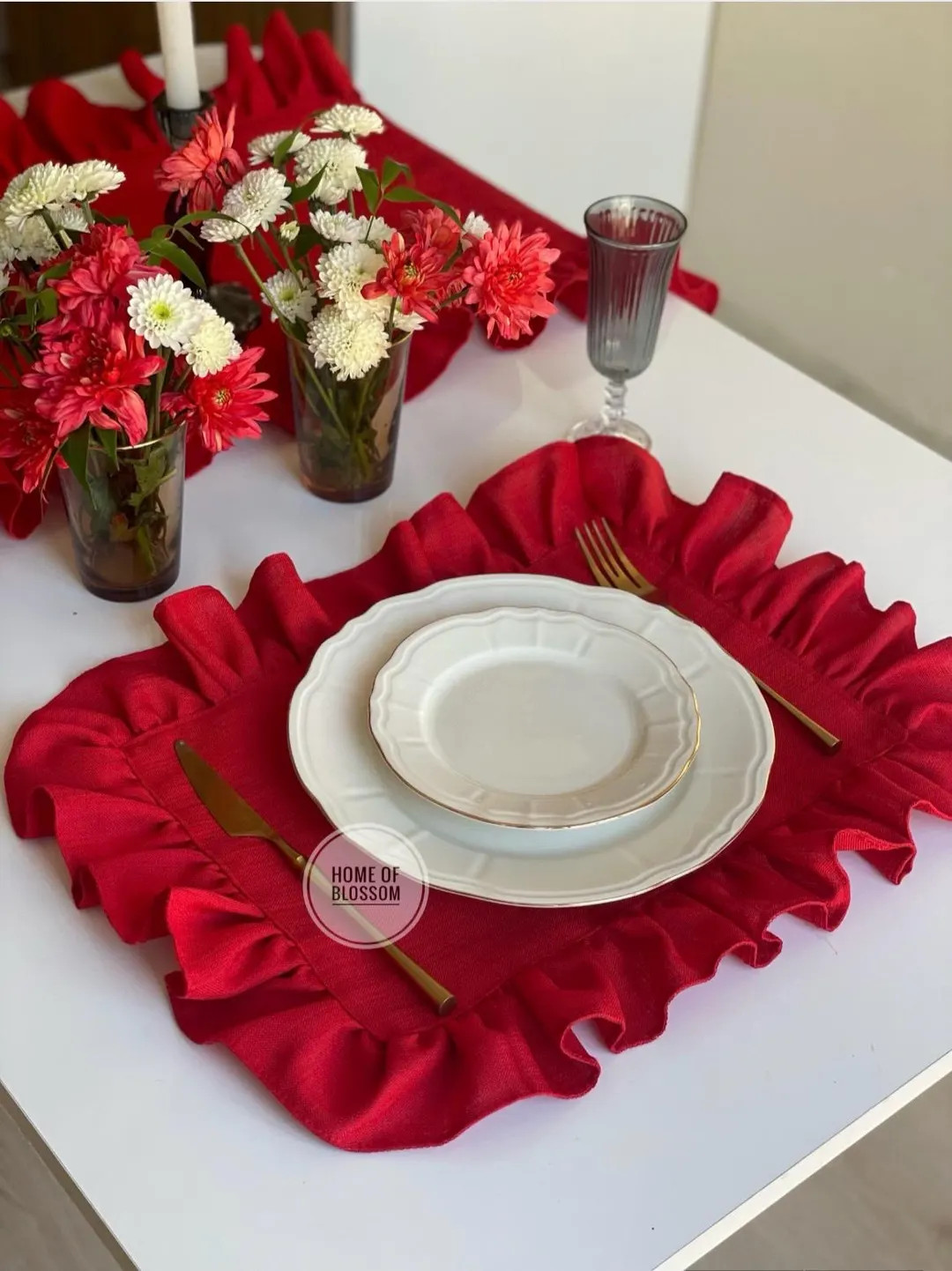 Red Linen Ruffled Placemats, Christmas Table Decor - Etsy | Etsy (US)