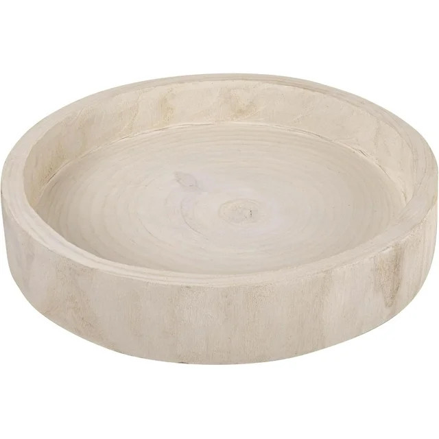 Round Hand-Carved Paulownia Wood Tray, Whitewashed Finish Accent Decor | Walmart (US)