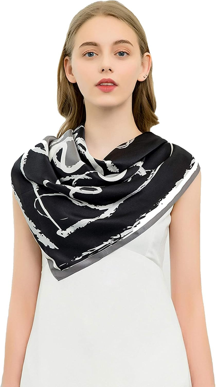 100% Mulberry Silk Scarf -Women 35" Square Hair Wraps-Gift Packed | Amazon (US)