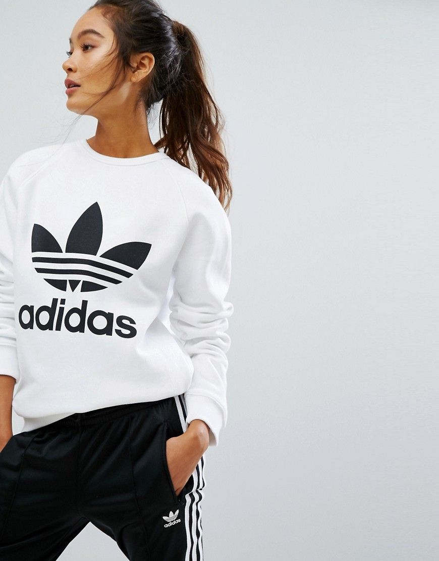 adidas Originals Sweatshirt With Trefoil Logo - White | ASOS US