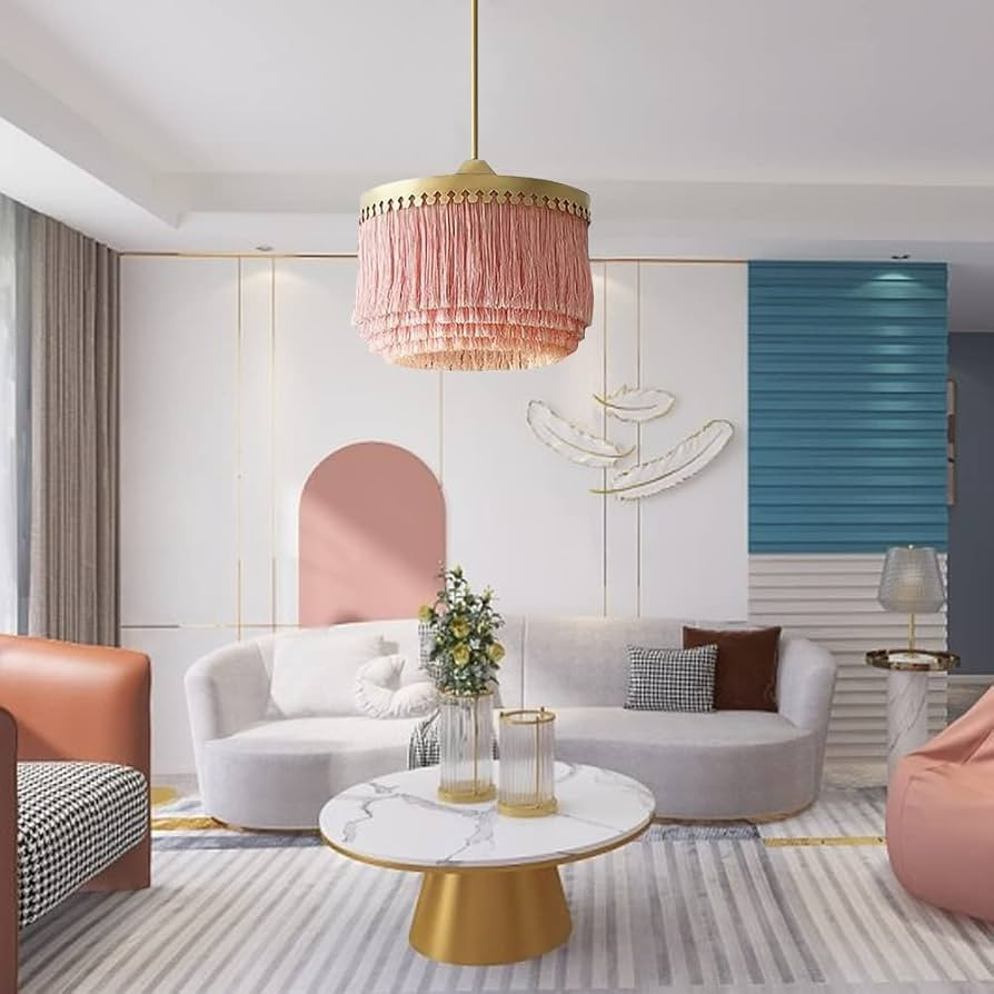 JinYuZe Modern Decorative Pendant Light Fixture Warm Romantic Round Tassel Ceiling Chandeliers Pi... | Amazon (US)