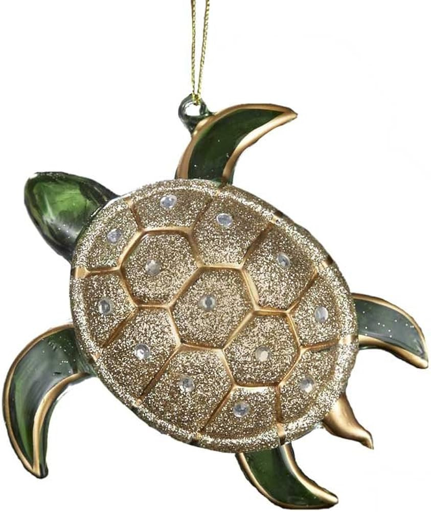 Kurt Adler Glass Glitter Sea Turtle Ornament, 4.75-Inch, Gold/Silver, Christmas | Amazon (US)
