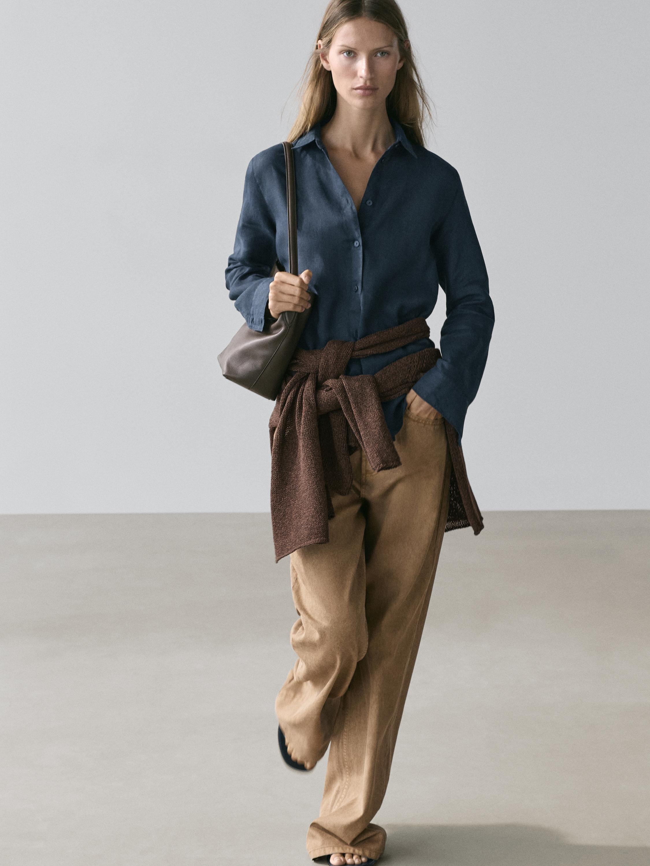 VIEW LOOK
Flowing 100% linen shirt Colour:  Navy Blue  +6  Add to basket Colour: Navy Blue|Ref. 5... | Massimo Dutti UK