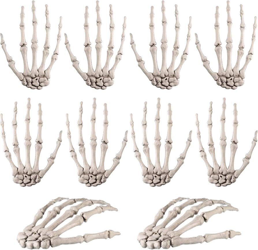 10 Pieces Halloween Skeleton Hands Plastic Human Hand Bone Decoration Zombie Party Terror Scary P... | Amazon (US)