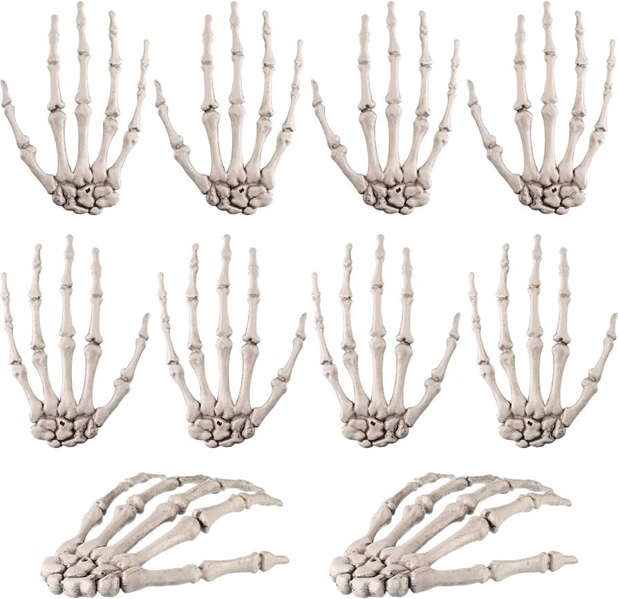 10 Pieces Halloween Skeleton Hands Plastic Human Hand Bone Decoration Zombie Party Terror Scary P... | Amazon (US)