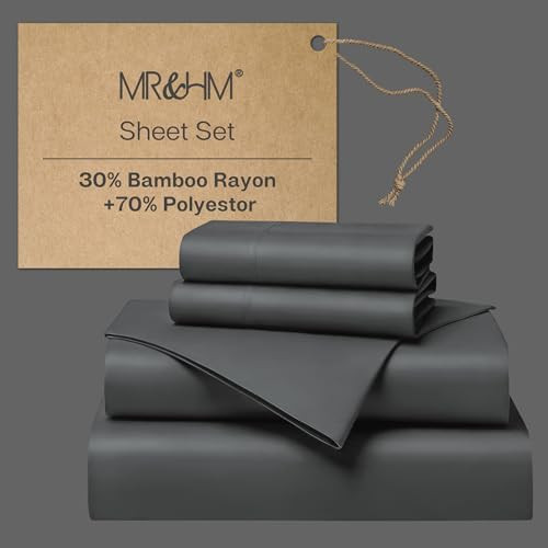 MR&HM Queen Sheet Set, 4-Piece Cooling Sheets, Rayon Derived from Bamboo & Polyester Blend, Soft ... | Amazon (US)
