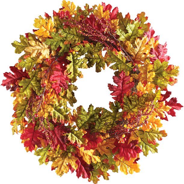 Collections Etc. Colorful Fall Leaf Wreath with Berries, Holiday Fall Decor Wreath | Walmart (US)