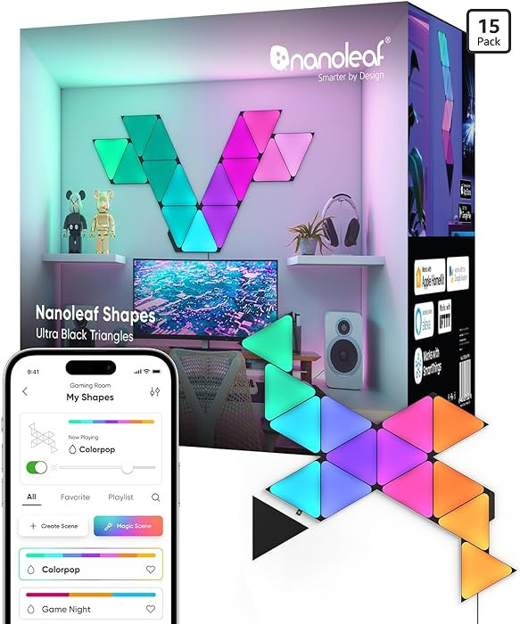 Nanoleaf Shapes WiFi and Thread Smart RGBW 16M+ Color LED Dimmable Gaming and Home Decor Wall Lig... | Amazon (US)