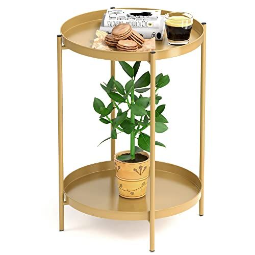 OVICAR Gold Side Table - 2 Tier Metal Round End Table Coffee Table Small Sofa Side Table Outdoor ... | Amazon (CA)