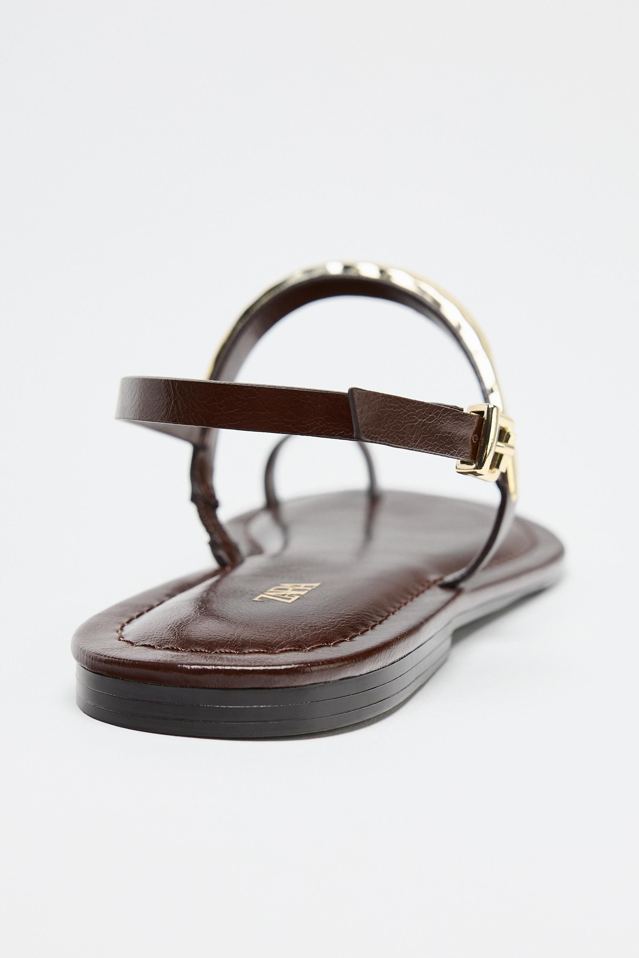 FLAT SANDALS WITH METAL APPLIQUÉ | Zara US