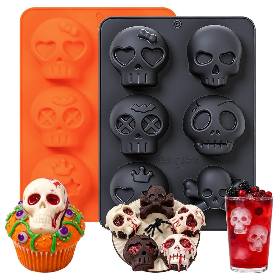 Halloween 2-Pack Skull Silicone Baking Molds Pan - 6-Cavity for Cakelet & Chocolate, BPA-Free Foo... | Amazon (US)