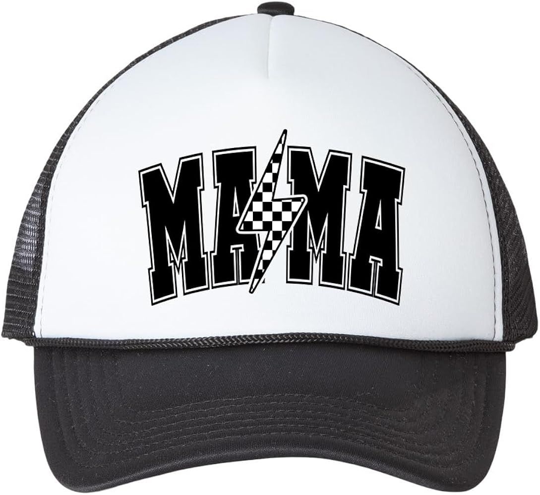 Mother's Day Lightning Bolt Mama Checkered Cute Womens Black White Black Embroidered Foam Front M... | Amazon (US)