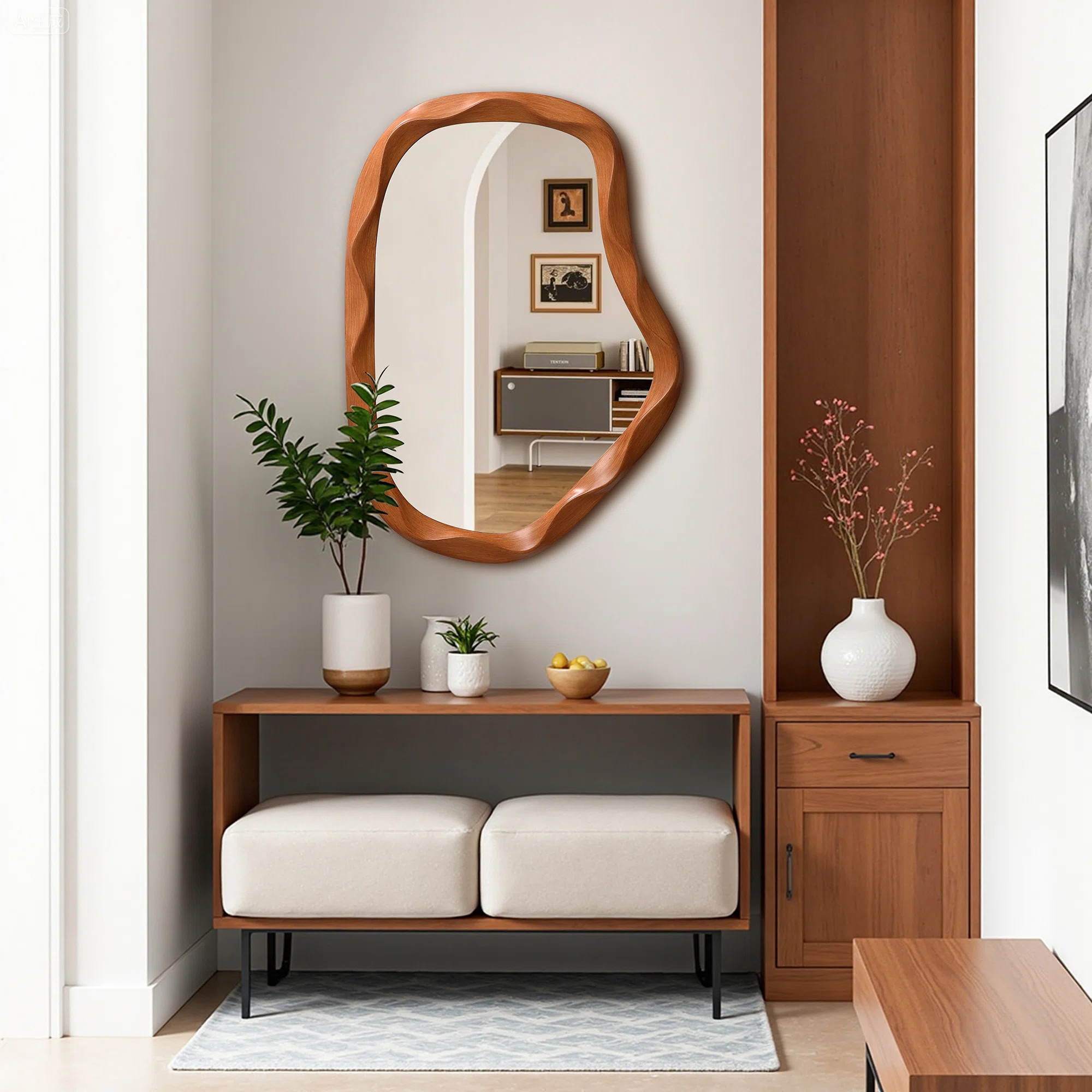 Wrought Studio™ Natural Wood Finish Asymmetrical MDF Frame Wall Mirror, 31.5” H  x  22.6” W & Reviews | Wayfair | Wayfair North America