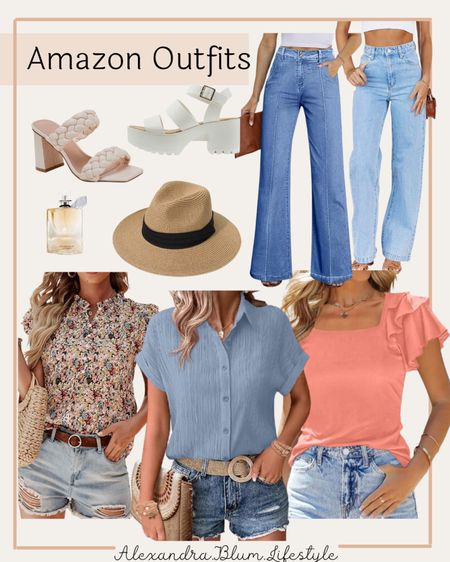 Amazon fashion! Amazon finds! Business casual spring short sleeve tops, Baggy wide leg denim jeans, block white heels, fedora hat, and perfume! Spring outfits! Spring fashion

#LTKStyleTip #LTKFindsUnder50 #LTKShoeCrush