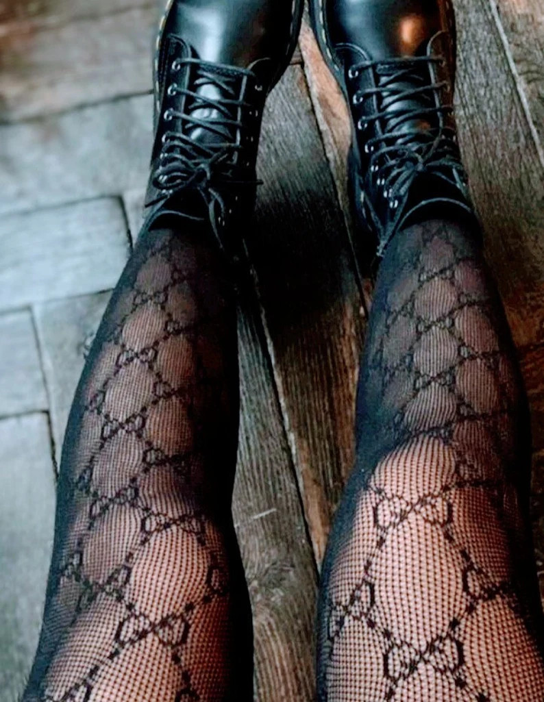New Designer Fishnet Knit Stockings Tights Diamond Gg Pattern - Etsy | Etsy (US)