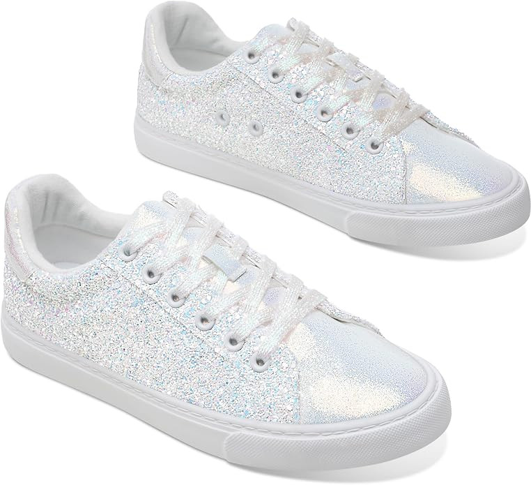 AISFAES Glitter Sparkly Low Top Sequins Lace Up Tennis Shoes Comfort Bling Fashion Shiny Walking ... | Amazon (US)