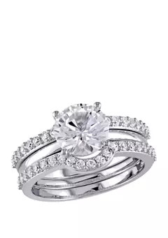 Belk & Co. 3.25 ct. t.w. Lab Created White Sapphire 3 Piece Bridal Ring Set in 10K White Gold | Belk