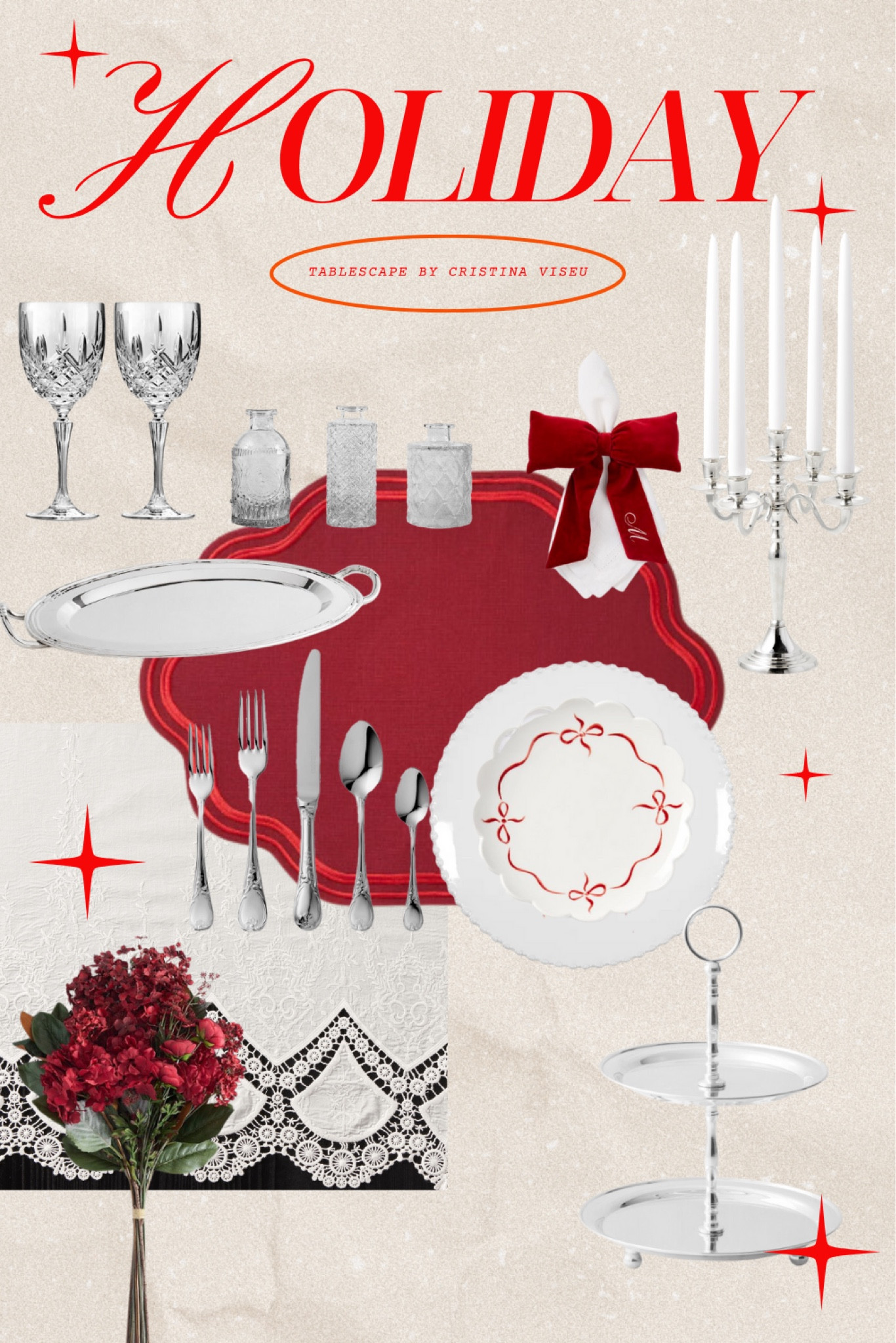 Christmas / Holiday Tablescape 🤍 Elegant holiday dinner party setup. Plates, cutlery, + serving ware. I made this set for the holiday season and it looks so good! Silver + pops of red. Would recommend for a holiday dinner party. 

#LTKHoliday