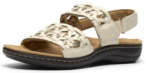Clarks Women's Laurieann Lily Flat Sandal, Cream Leather, 9.5 | Amazon (US)