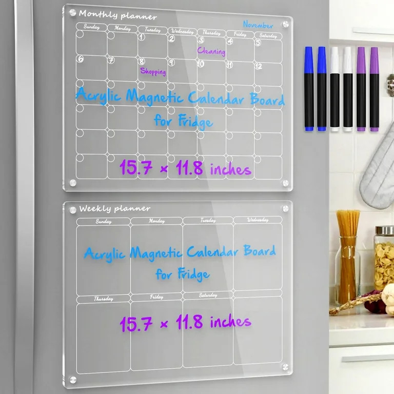 NIUBEE Acrylic Magnetic Monthly and Weekly Calendar for Fridge,2 Set Clear Magnetic Dry Erase Boa... | Walmart (US)