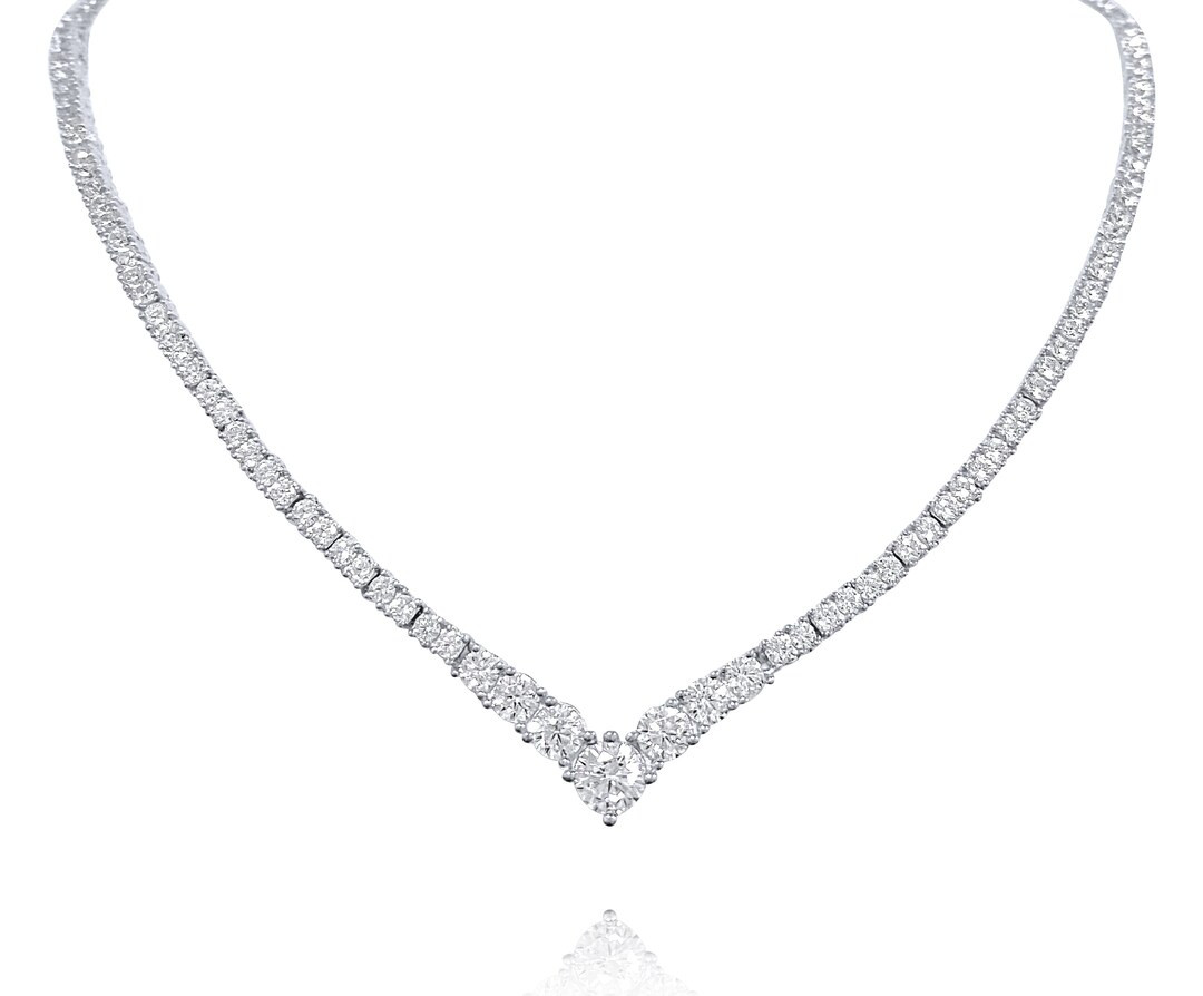 V Shape Tennis Necklace 4mm Graduating Tennis Necklace - Etsy UK | Etsy (UK)