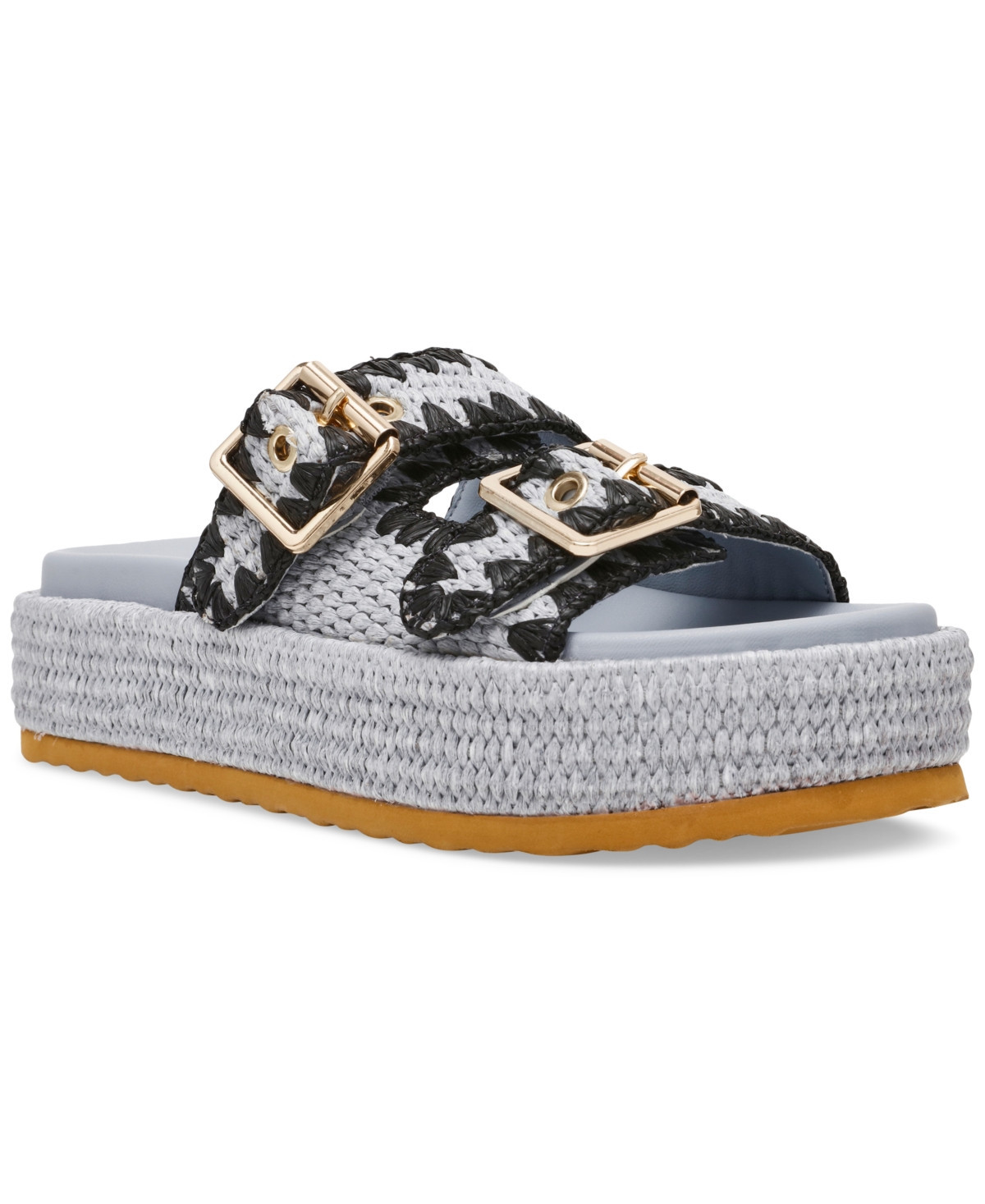 Steve Madden Women's Karrigan Platform Footbed Sandals - Blue Raffia Multi | Macy's