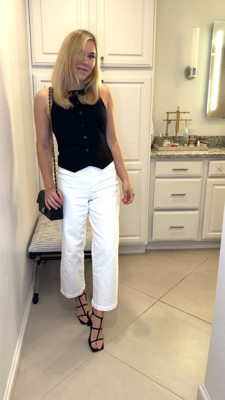 Black vest top with white jeans 2 ways

White jeans 
Summer outfit 
Summer dress 
Vacation outfit
Vacation dress
Date night outfit
#Itkseasonal
#Itkover40
#Itku

#LTKShoeCrush #LTKVideo #LTKItBag